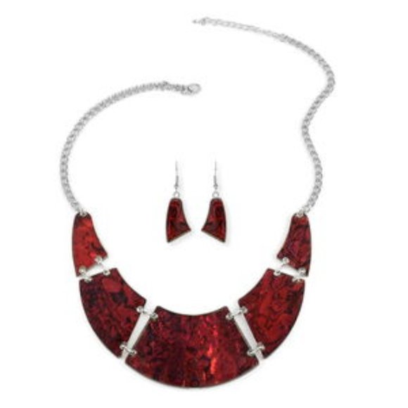 Red Abalone Shell Earrings & Necklace - Picture 1 of 3